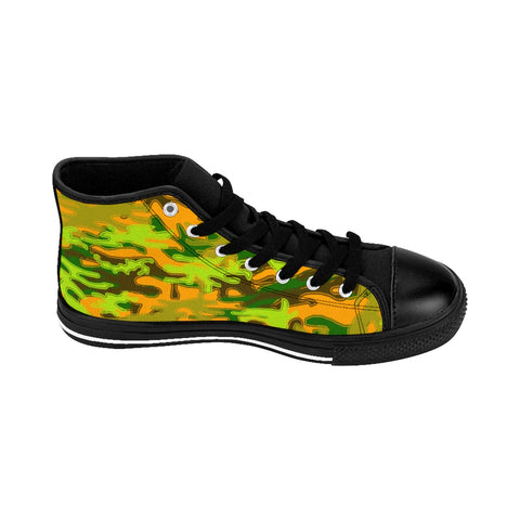 Orange Blue Green Camouflage Army Military Print Men's High-top Sneakers Shoes-Men's High Top Sneakers-Black-US 9-Heidi Kimura Art LLC