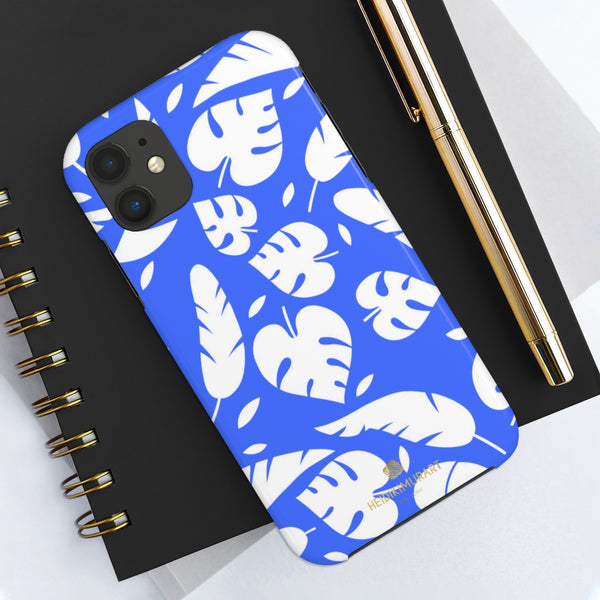 Blue White Modern Tropical Leaf Print Designer Case Mate Tough Phone Case-Made in USA - Heidikimurart Limited 