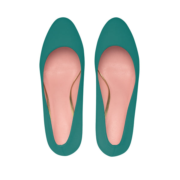 Teal Blue Solid Color Print Luxury Premium Women's Platform Heels (US Size: 5-11)-4 inch Heels-Heidi Kimura Art LLC