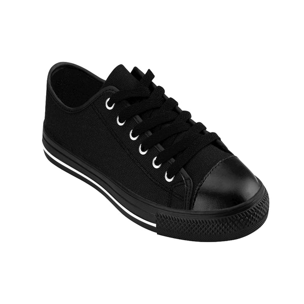 Solid Black Color Women's Sneakers, Lightweight Black Solid Color Designer Low Top Women's Canvas Bright Best Quality Premium Fashion Casual Sneakers Tennis Running Athletic Shoes (US Size: 6-12)