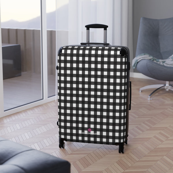 Buffalo White and Black Plaid Print Suitcases, Best Plaid Print Suitcases, Buffalo Plaid Print Designer Suitcase With&nbsp;TSA-approved&nbsp;Lock, Best&nbsp;Suitcase Luggage (Small, Medium, Large)&nbsp;Unique Cute Spacious Versatile and Lightweight Carry-On or Checked In Suitcase, Best&nbsp;Personal Superior Designer Adult's Travel Bag Custom Luggage - Gift For Him or Her - Made in USA/ UK