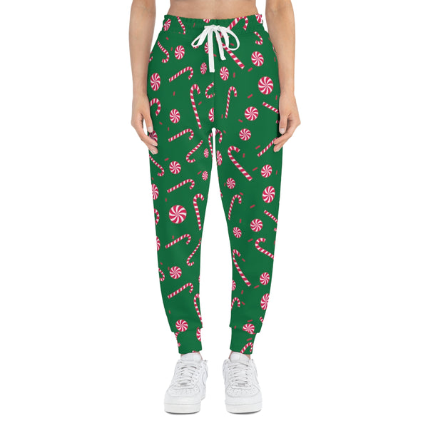 Christmas Winter Unisex Athletic Joggers, Green Sweatpants For Men or Women