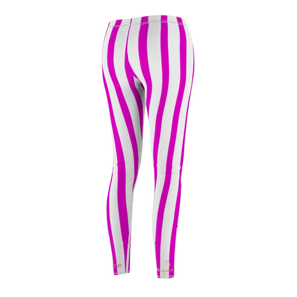 Pink Striped Women's Casual Leggings-All Over Prints-Printify-Heidi Kimura Art LLC