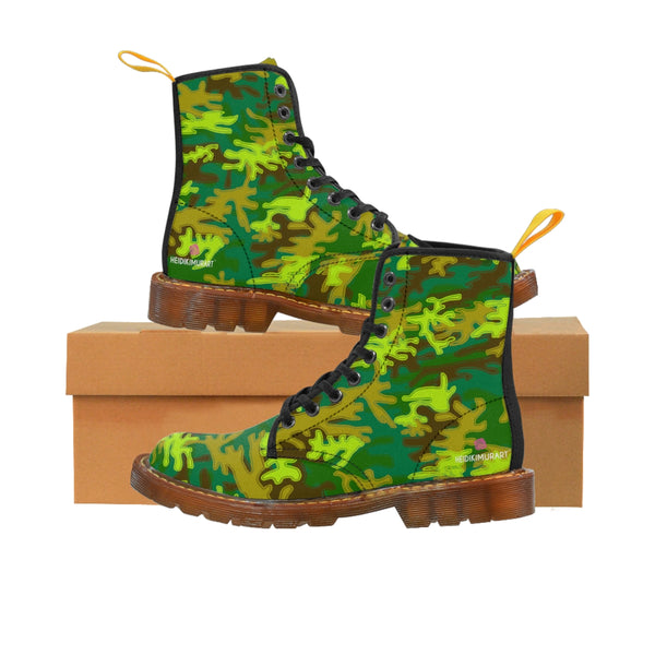 Green Camo Women's Boots, Army Military Print Best Winter Laced Up Canvas Boots For Women (US Size 6.5-11)