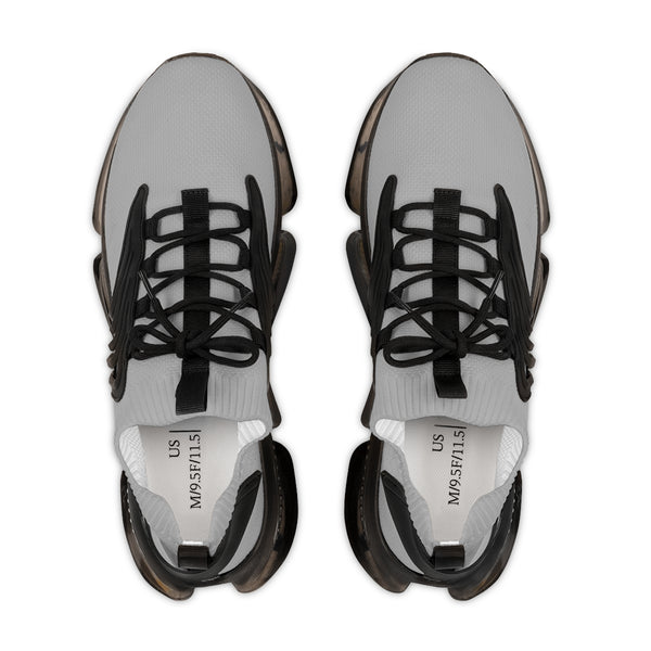 Grey Solid Color Men's Shoes, Solid Light Grey Color Best Comfy Men's Mesh-Knit Designer Premium Laced Up Breathable Comfy Sports Sneakers Shoes (US Size: 5-12)