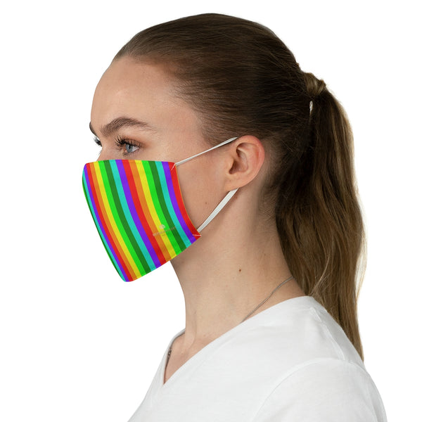 Rainbow Vertically Striped Face Mask, Gay Pride Colorful Fashion Face Mask For Men/ Women, Designer Premium Quality Modern Polyester Fashion 7.25" x 4.63" Fabric Non-Medical Reusable Washable Chic One-Size Face Mask With 2 Layers For Adults With Elastic Loops-Made in USA