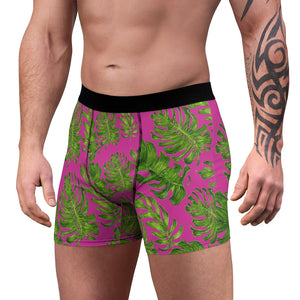 Pink Green Tropical Men's Boxer Briefs, Elastic Palm Leaf Print Sexy Underwear For Men-All Over Prints-Printify-L-Black Seams-Heidi Kimura Art LLC Pink Green Tropical Men's Boxer Briefs, Elastic Palm Leaf Print Sexy Underwear For Men Sexy Hot Men's Boxer Briefs Hipster Lightweight 2-sided Soft Fleece Lined Fit Underwear - (US Size: XS-3XL)