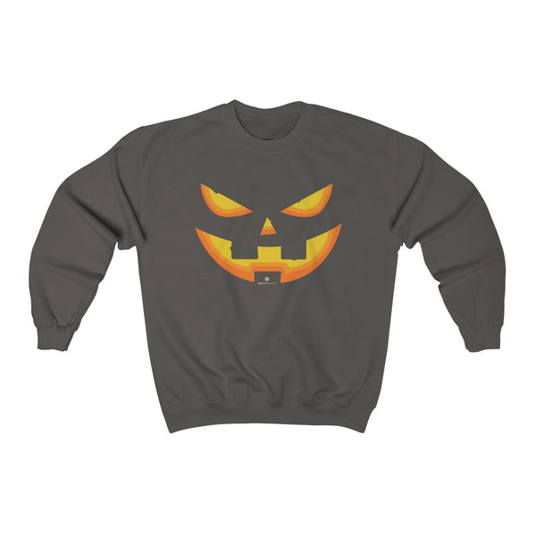 Orange Smiling Pumpkin Face Unisex Heavy Blend Designer Crewneck Sweatshirt-Long-sleeve-Charcoal-S-Heidi Kimura Art LLC