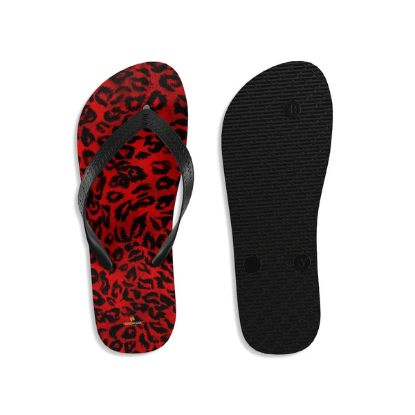 Red Leopard Animal Print Unisex Flip-Flops Sandals For Men or Women - Made in USA-Flip-Flops-Heidi Kimura Art LLC