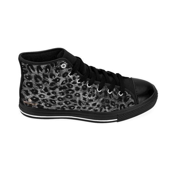 Black Leopard Men's Tennis Shoes, Animal Print Designer Best High-top Sneakers For Men-Shoes-Printify-Heidi Kimura Art LLC