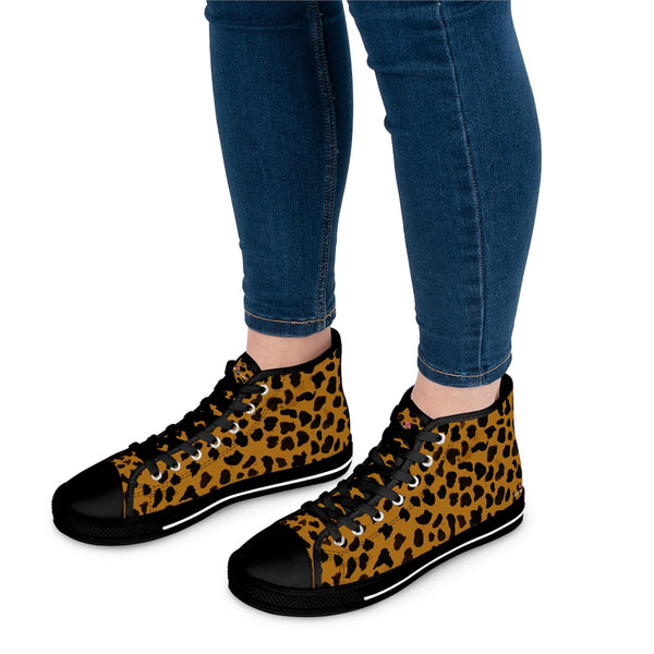 Brown Cheetah Ladies' High Tops, Animal Print Women's High Top Sneakers