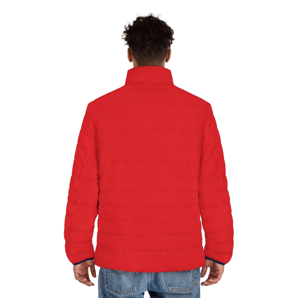 Red Solid Color Men's Jacket, Best Regular Fit Polyester Men's Puffer Jacket With Stand Up Collar (US Size: S-2XL)