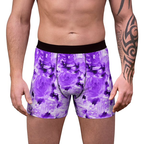 Purple Rose Men's Boxer Briefs, Best Premium Designer Flower Floral Print Designer Fashion Underwear For Sexy Gay Men, Men's Gay Fetish Party Erotic Boxer Briefs Elastic Underwear (US Size: XS-3XL)