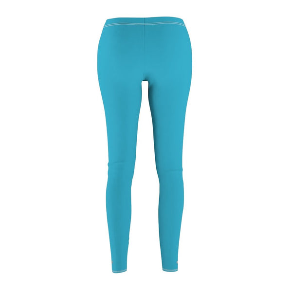 Blue Sky Solid Color Print Women's Dressy Long Best Casual Leggings- Made in USA-Casual Leggings-Heidi Kimura Art LLC