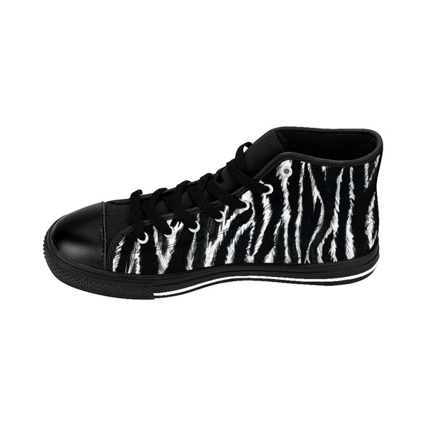 Black Zebra Women's Sneakers, Striped Animal Print Designer High-top Fashion Tennis Shoes-Shoes-Printify-Heidi Kimura Art LLC
