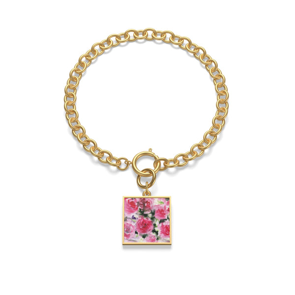 Singing Rose Floral Pink Chunky Chain Fashion Yoga Bracelet - Made in USA-Bracelet-Gold-indigotile-Heidi Kimura Art LLC