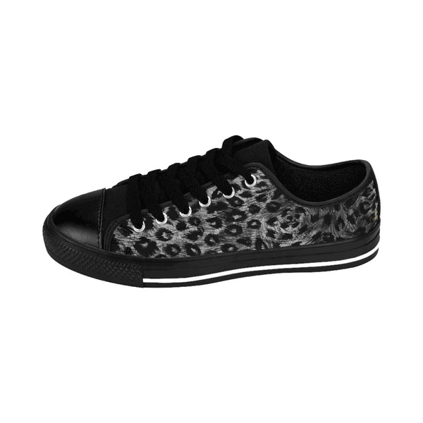 Black Leopard Print Men's Sneakers, Designer Wild Animal Print Best Low Top Shoes For Men-Shoes-Printify-Heidi Kimura Art LLC