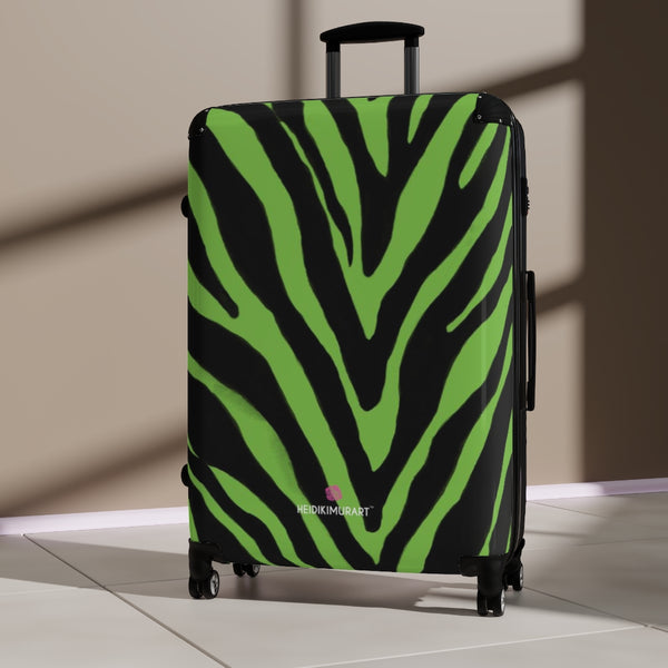 Green Zebra Print Suitcases, Animal Print Designer Suitcase Luggage (Small, Medium, Large) Unique Cute Spacious Versatile and Lightweight Carry-On or Checked In Suitcase, Best Personal Superior Designer Adult's Travel Bag Custom Luggage - Gift For Him or Her - Made in USA/ UK