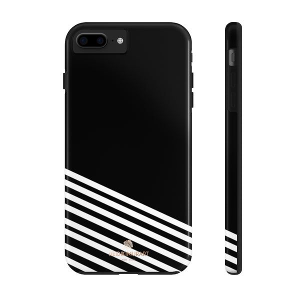 Black White Striped iPhone Case, Modern Case Mate Tough Samsung Galaxy Phone Cases-Phone Case-Printify-iPhone 7 Plus, iPhone 8 Plus Tough-Heidi Kimura Art LLC