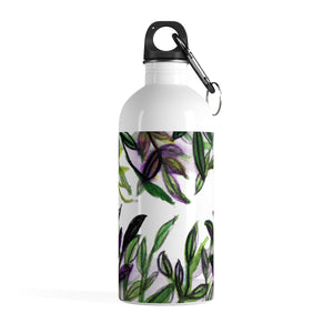 Green Purple Tropical Leaves Print Stainless Steel 14 oz Large Water Bottle - Made in USA-Mug-14oz-Heidi Kimura Art LLC Green Purple Tropical Leaves Print Stainless Steel 14 oz Large Water Bottle - Printed in USA