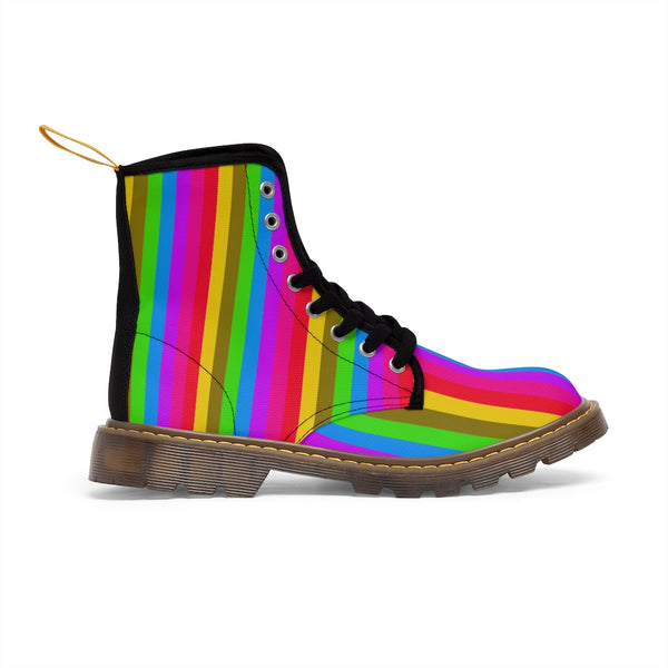 Rainbow Stripes Women's Boots, Best Vertical Striped Colorful Gay Pride Ladies' Winter Boots