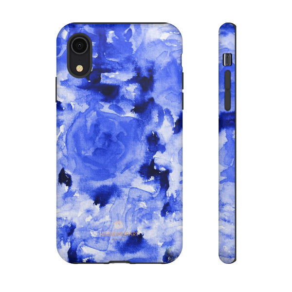 Blue Floral Print Phone Case, Roses Tough Designer Phone Case -Made in USA-Phone Case-Printify-iPhone XR-Matte-Heidi Kimura Art LLC