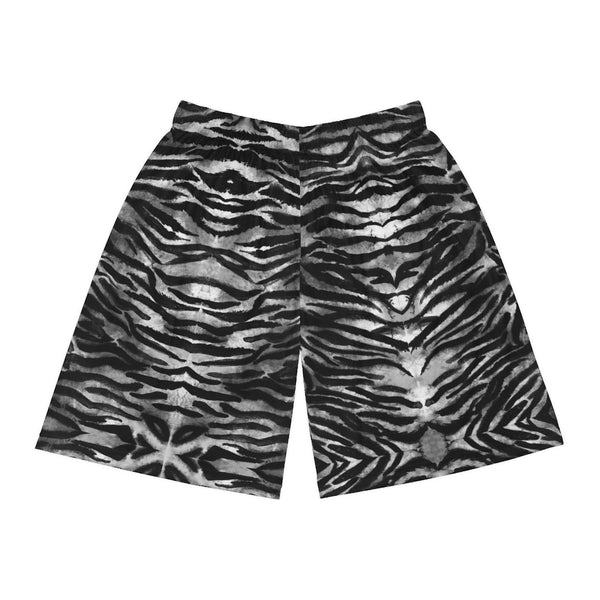 Grey Tiger Men's Basketball Shorts, Tiger Striped Men's Shorts - Made in USA
