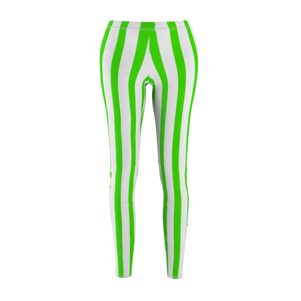 Green Striped Women's Casual Leggings-All Over Prints-Printify-White Seams-M-Heidi Kimura Art LLC