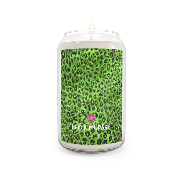 Aromatherapy Vegan Candle 13.75 oz, Large Size Hand-Poured Vegan Soy Coconut Wax 50-60 hr Long Burning Natural Non-Toxic Scented Candles In A Glass Vessel With A Green Leopard Animal Print Label- Made in USA
