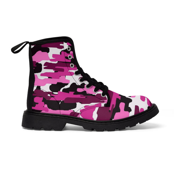 Purple Camo Women's Canvas Boots, Camouflage Military Army Print Winter Boots For Ladies-Women's Boots-Printify-ArtsAdd-Heidi Kimura Art LLC