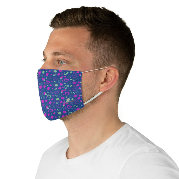 Navy Blue Pink Hearts Face Mask, Adult Heart Pattern Fabric Face Mask-Made in USA-Accessories-Printify-One size-Heidi Kimura Art LLC Navy Blue Hearts Face Mask, Pink Hearts Valentine's Day Adult Heart Pattern Designer Fashion Face Mask For Men/ Women, Designer Premium Quality Modern Polyester Fashion 7.25" x 4.63" Fabric Non-Medical Reusable Washable Chic One-Size Face Mask With 2 Layers For Adults With Elastic Loops-Made in USA
