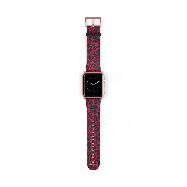 Pink Leopard Animal Print 38mm/42mm Watch Band For Apple Watch- Made in USA-Watch Band-42 mm-Rose Gold Matte-Heidi Kimura Art LLC