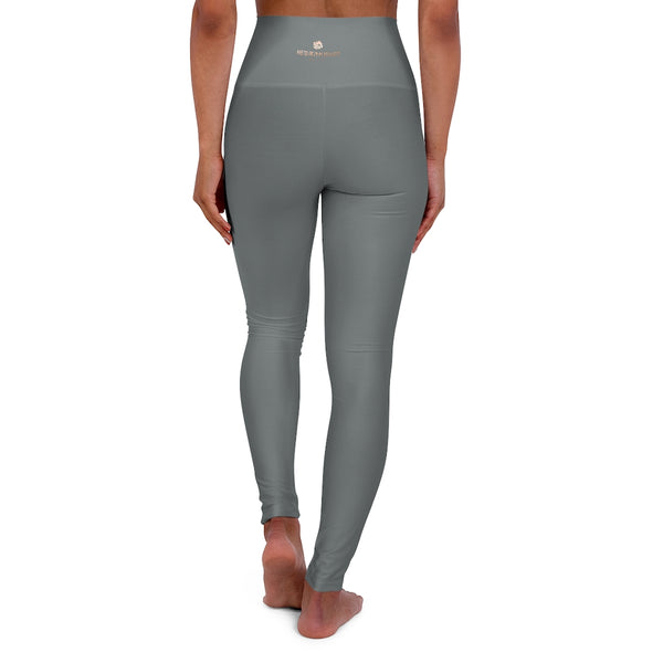 Grey High Waisted Yoga Leggings, Solid Color Long Women Yoga Tights-All Over Prints-Printify-Heidi Kimura Art LLC