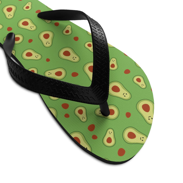 Green Avocado Cute Print Unisex Flip-Flops Beach Pool Sandals For Men/ Women- Made in USA-Flip-Flops-Heidi Kimura Art LLC