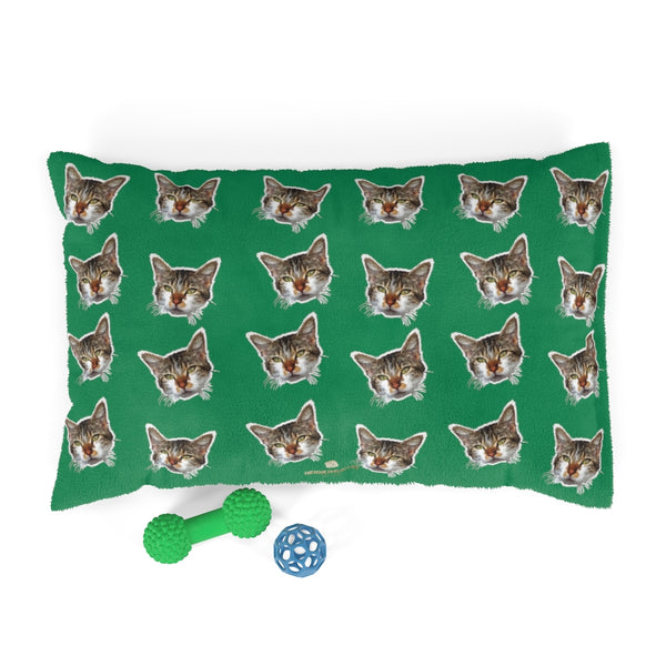 Green Cat Pet Bed, Solid Color Machine-Washable Pet Pillow With Zippers-Printed in USA-Pets-Printify-28x18-Heidi Kimura Art LLC
