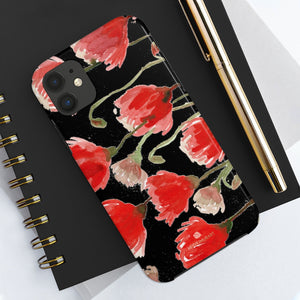 Black Red Tulip Phone Case, Floral Print Flower Case Mate Tough Phone Cases-Made in USA - Heidikimurart Limited 