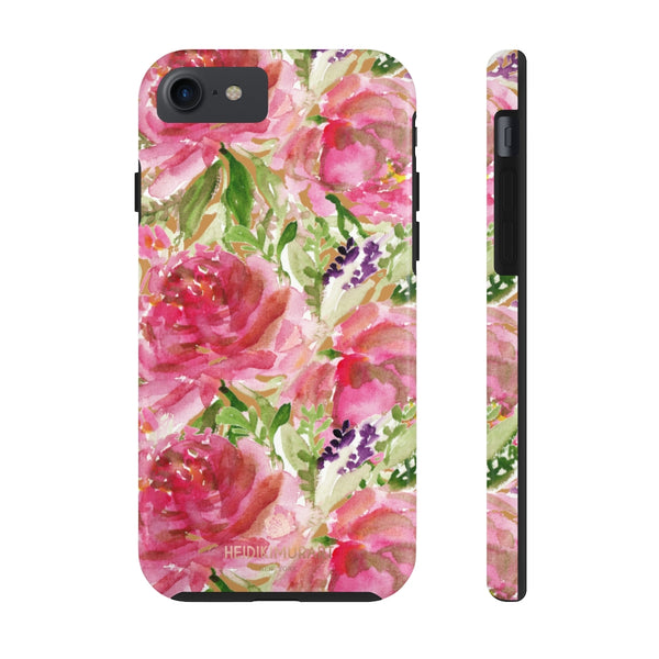 Brown Pink Rose Print Phone Case, Floral Print Case Mate Tough Phone Cases-Made in USA - Heidikimurart Limited 