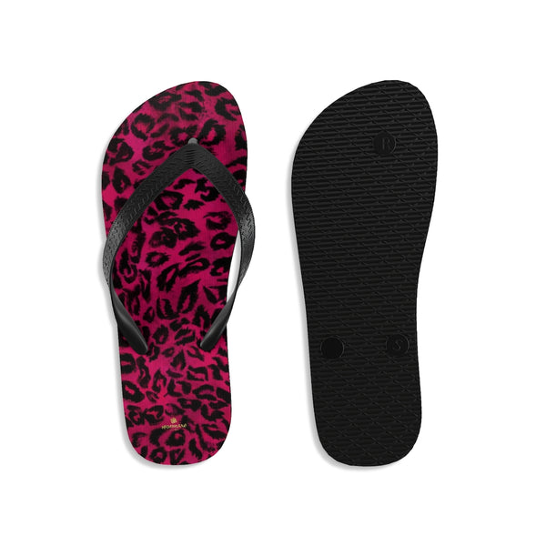 Hot Pink Leopard Animal Print Unisex Flip-Flops Beach Pool Sandals- Made in USA-Flip-Flops-Heidi Kimura Art LLC