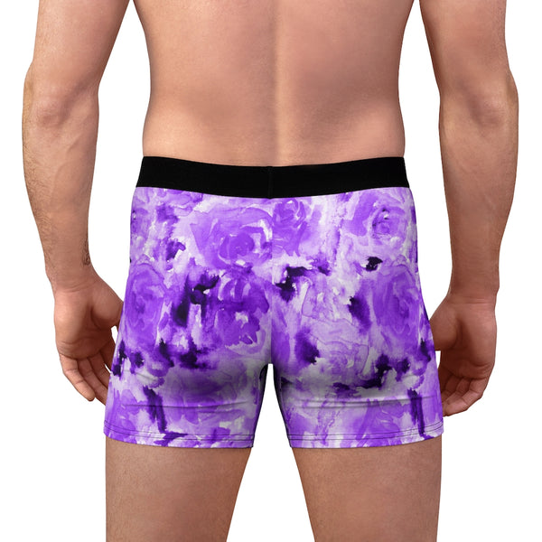 Purple Rose Men's Boxer Briefs, Best Premium Designer Flower Floral Print Designer Fashion Underwear For Sexy Gay Men, Men's Gay Fetish Party Erotic Boxer Briefs Elastic Underwear (US Size: XS-3XL)