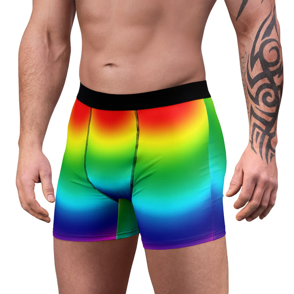 Colorful Rainbow Men's Boxer Briefs, Gay Pride Sexy Underwear-All Over Prints-Printify-Heidi Kimura Art LLC Colorful Rainbow Men's Boxer Briefs, Ombre Vibrant Gay Pride Sexy