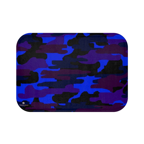 Dark Blue Purple Camo Print Premium Soft Microfiber Fine Bathroom Bath Mat- Printed in USA-Bath Mat-Small 24x17-Heidi Kimura Art LLC
