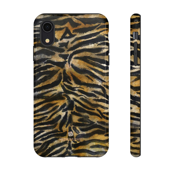 Brown Tiger Striped Tough Cases, Animal Print Best Designer Phone Case-Made in USA-Phone Case-Printify-iPhone XR-Glossy-Heidi Kimura Art LLC