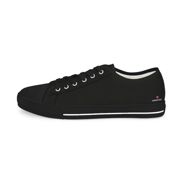 Black Solid Color Men's Sneakers, Best Solid Black Color Men's Low Top Sneakers Tennis Canvas Shoes (US Size: 5-14)