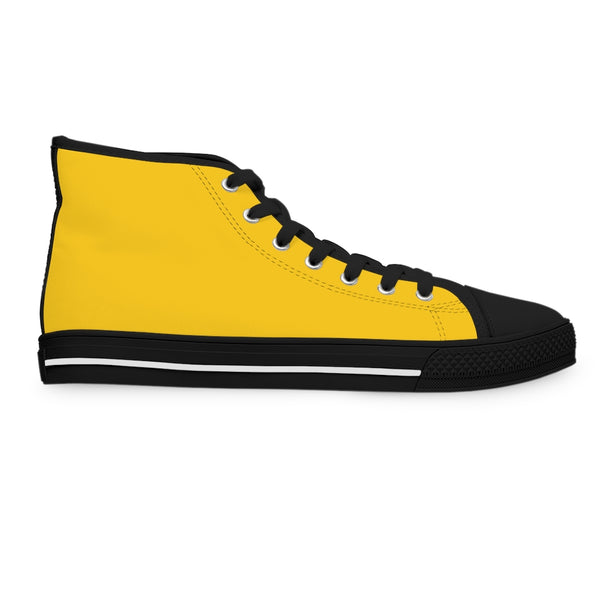 Bright Yellow Ladies' High Tops, Solid Yellow Color Best Quality Women's High Top Fashion Canvas Sneakers Tennis Shoes (US Size: 5.5-12)