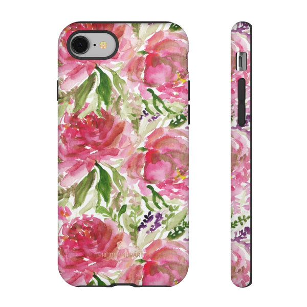Pink Rose Floral Phone Case, Watercolor Flower Print Tough Designer Phone Case -Made in USA-Phone Case-Printify-iPhone 8-Matte-Heidi Kimura Art LLC