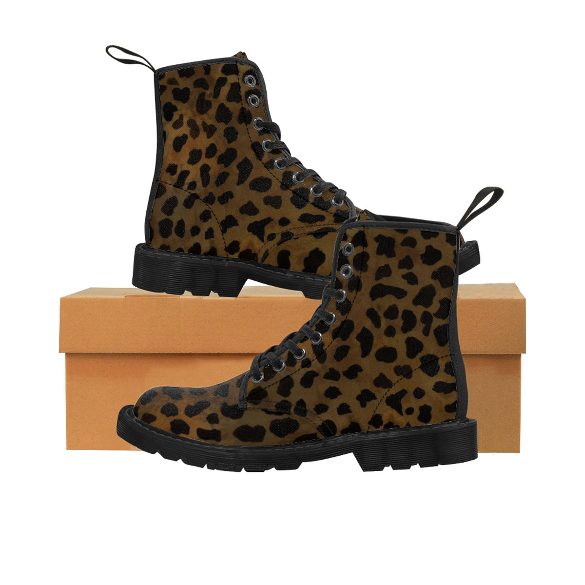 Brown Leopard Animal Print Women's Winter Laced-Up Nylon Canvas Boots (US Size: 6.5-11)-Women's Boots-Black-US 9-Heidi Kimura Art LLC Brown Leopard Women's Boots, Brown Leopard Animal Print Women's Winter Laced-Up Nylon Canvas Boots (US Size: 6.5-11)