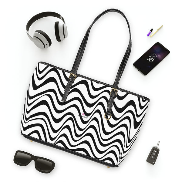 White Wavy Tote Bag, PU Leather Shoulder Hand Work Bag