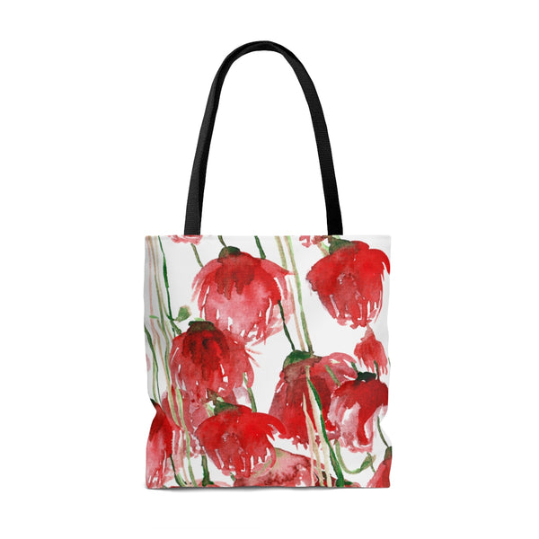 White Pacific Northwest Red Tulip Flower Floral Print Designer Tote Bag - Made in USA-Tote Bag-Heidi Kimura Art LLC