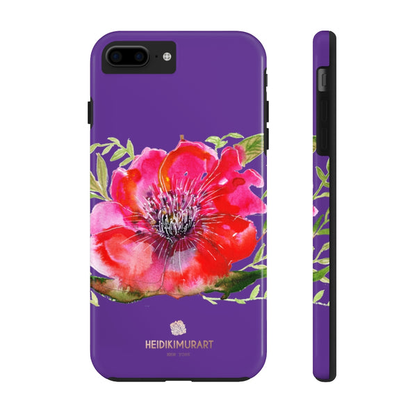 Purple Red Hibiscus Phone Case, Floral Print Flower Case Mate Tough Phone Cases-Made in USA - Heidikimurart Limited 