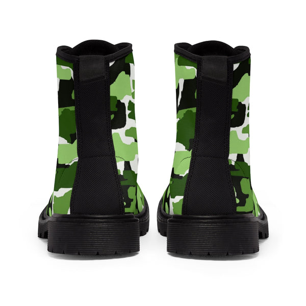 Green White Camouflage Military Army Print Men's Canvas Winter Laced Up Boots-Men's Boots-Heidi Kimura Art LLC